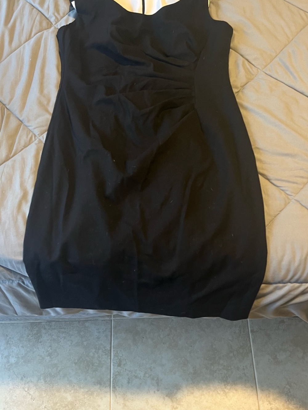 Calvin Klein Black & White Ruched Dress Size 12 Sleeveless Sheath